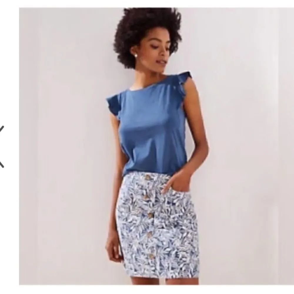Loft Blue and White Tropical Floral Button Front Mini Pencil Skirt